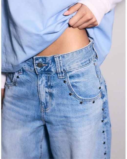 Stradivarius Blue Super Baggy Jeans With Side Stars