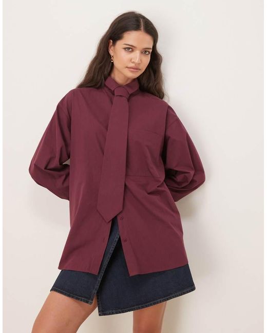 Camisa Extragrande Con Puños Anchos De Popelina De -Morado ASOS de color Red