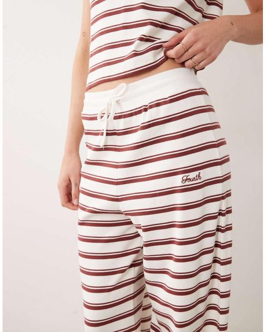 4th & Reckless White Ribbed Wide Leg Trouser Co-ord With Drawstring Waist