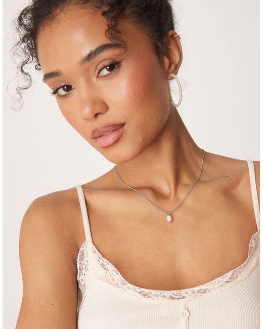 ASOS Natural Ribbed Cami Top With Lace And Button Detail