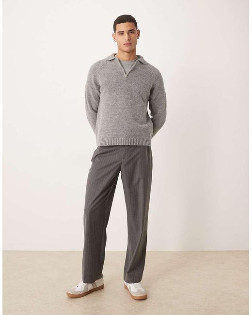 ASOS Gray Relaxed Knitted Zip Up Polo for men