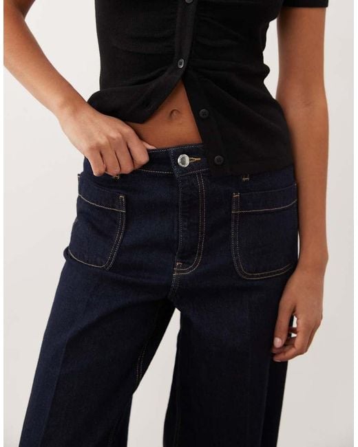 Mango Black Jessie 100% Cotton Wide Leg Pocket Detail Jean