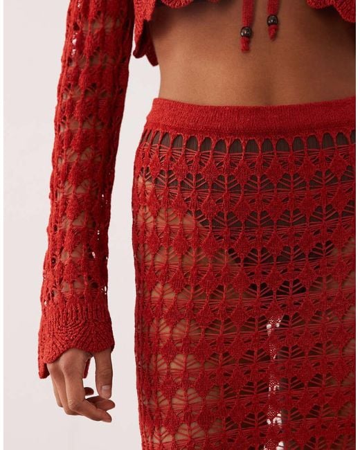 Miss Selfridge Red Crochet Maxi Skirt
