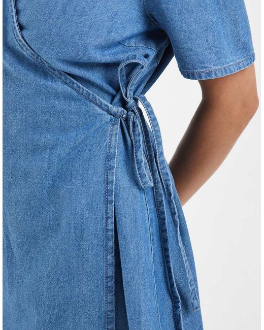 Vero Moda Blue Short Sleeve Wrap Front Denim Mini Dress