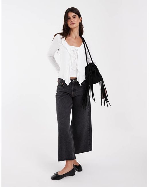 JJXX White Rib Long Sleeve Tie Front Top