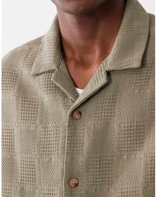 ASOS Natural Oversized Half Sleeve Revere Grid Textured Shirt for men