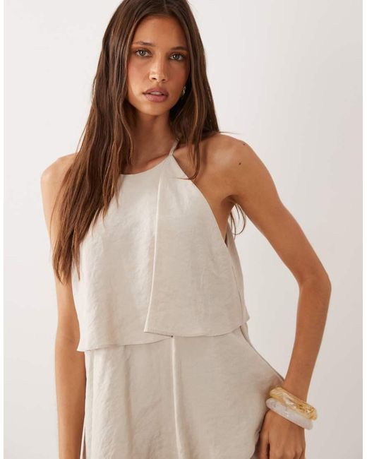 Mango Natural Halterneck Tiered Mini Dress