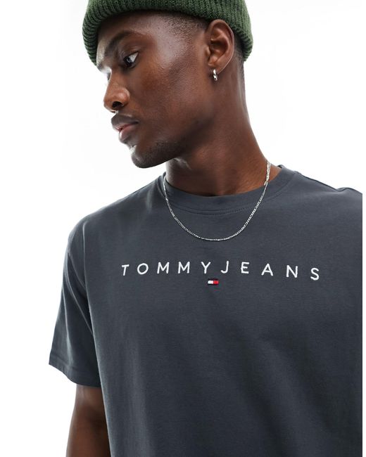 T-shirt regular fit antracite con logo lineare di Tommy Hilfiger in Blue da Uomo