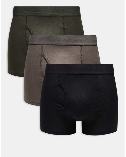Confezione Da 3 Boxer Neri, Talpa E Verde Scuro di Weekday in Black da Uomo