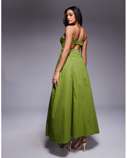 ASOS Green Cotton Sateen Midi Dress