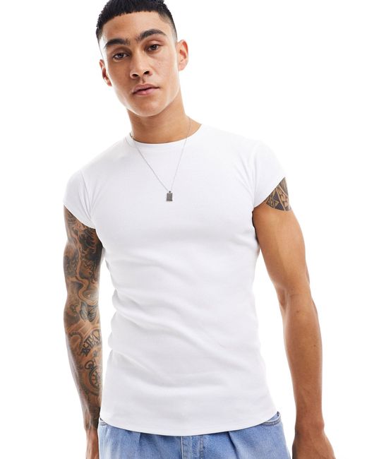 ASOS White Muscle Fit T-shirt With Cap Sleeve for men
