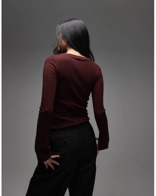 & Other Stories Black Pure Merino Wool Ribbed Knitted Top With Flare Sleeves
