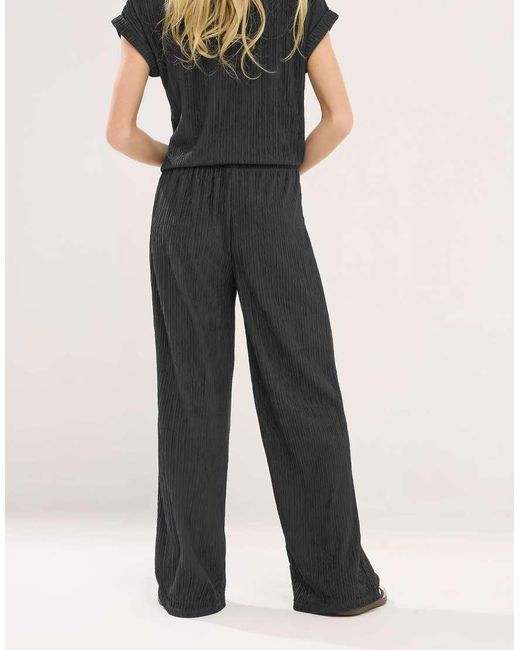 PixieGirl Black Petite Wide Leg Textured Trousers