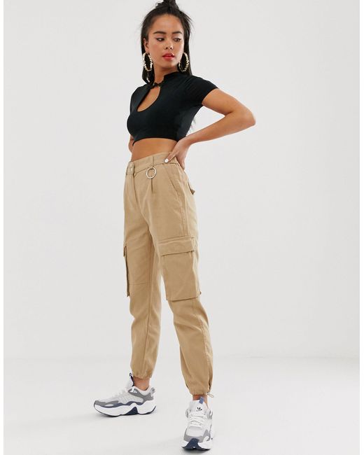 Bershka Denim Drawstring Hem Trouser in 