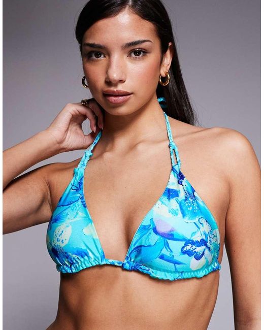 River Island Blue Reversible Orchid Bikini Top