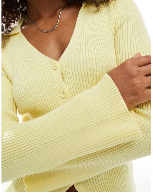 ASOS Yellow Rib V Neck Collared Cardigan