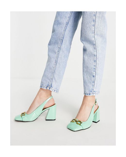 ASOS Blue Stable Snaffle Detail Slingback Heeled Shoes