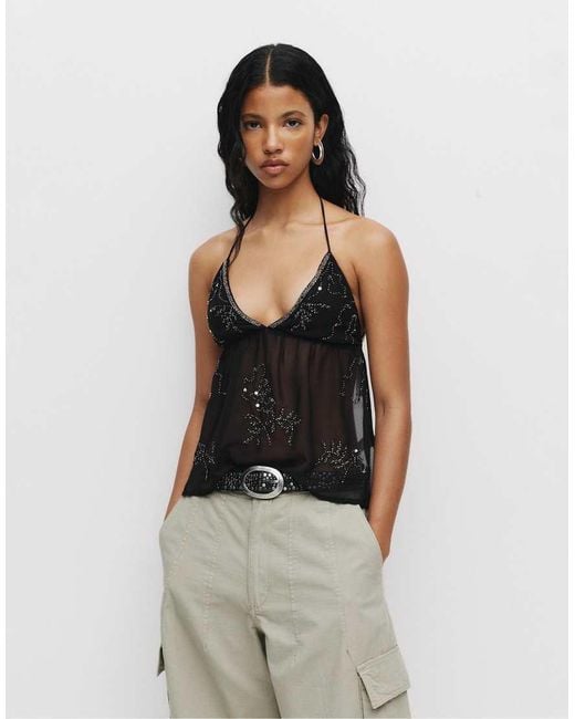 Pull&Bear Black Open Back Strappy Top