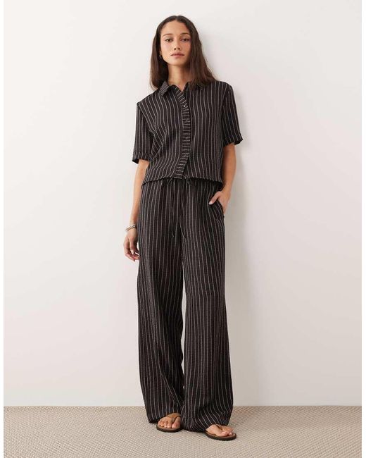 Jdy Black Lightweight Stripes Boxy Shirt Co-ord