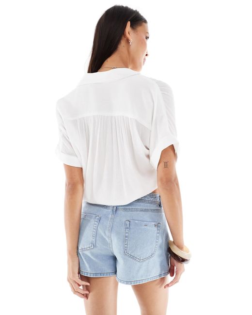 ONLY White Knot Front Cropped Shirt