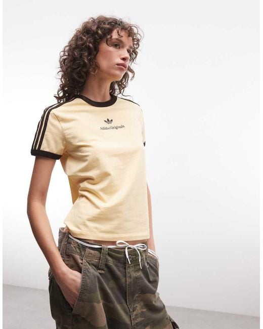 Adidas Originals Brown Three Stripe T-shirt With Central Retro Logo