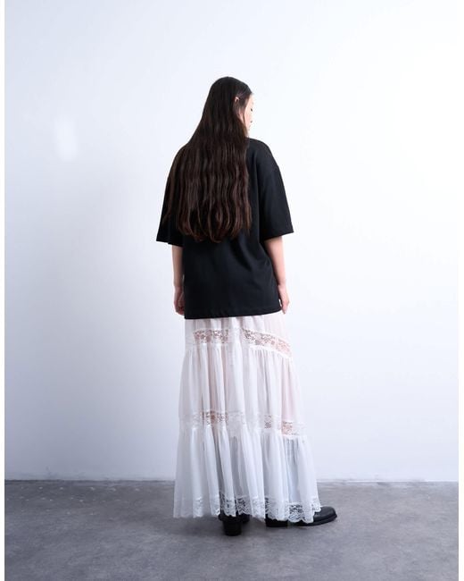 TOPSHOP White Sheer Maxi Dress With Lace Inserts