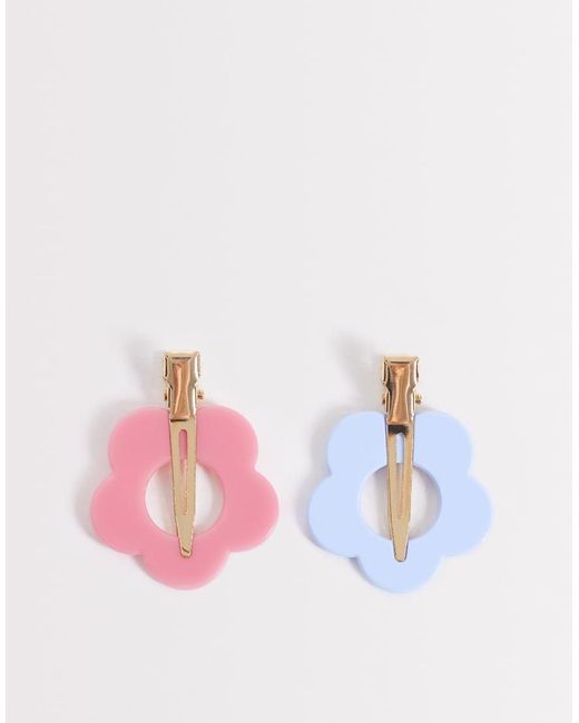 Pieces Pink 2 Pack Retro Flower Hair Clip