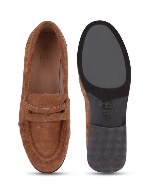 OFF THE HOOK Brown Sienna Suede Leather Ruched Loafers