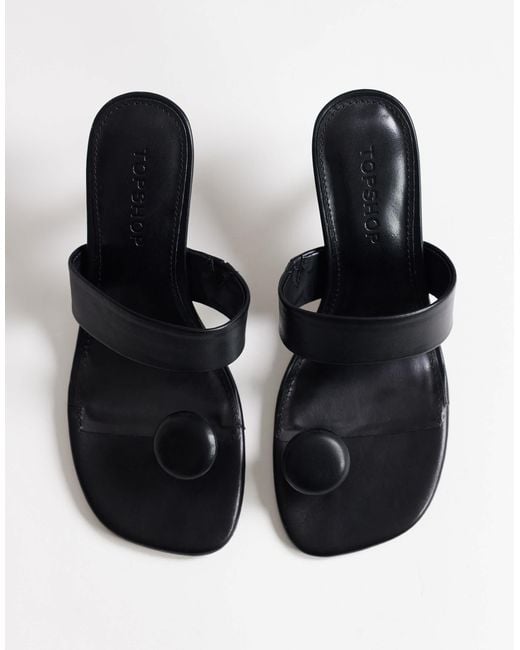 TOPSHOP Black Natalie Toe Thong Angular Mid Heel Sandals
