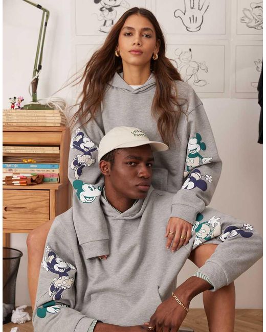 ASOS Brown Disney Unisex Boxy Oversized Hoodie With Mickey & Minnie Mouse Prints