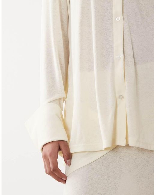 SNDY'S Natural Soft Fine Knit Semi Sheer Wide Cuff Shirt Co-ord