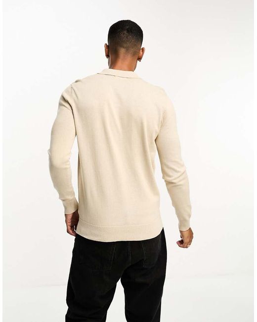 Brave Soul Natural Cotton Long Sleeve Knitted Polo Shirt for men