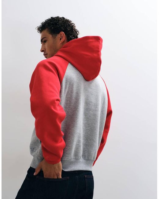 Collusion Red Boxy Raglan Hoodie for men