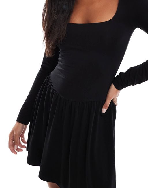Miss Selfridge Dropped Waist Long Sleeve Mini Dress in Black | Lyst Miss Selfridge Dropped Waist Long Sleeve Mini Dress in Black | Lyst