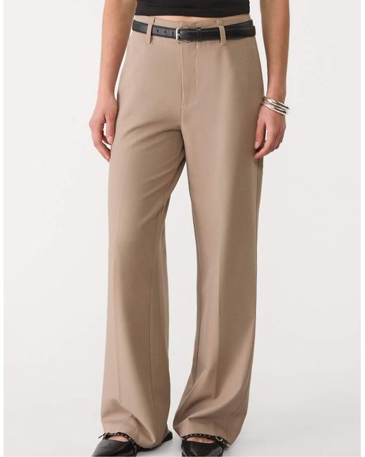Stradivarius Natural Flowing Straight-Leg Smart Trousers With Belt