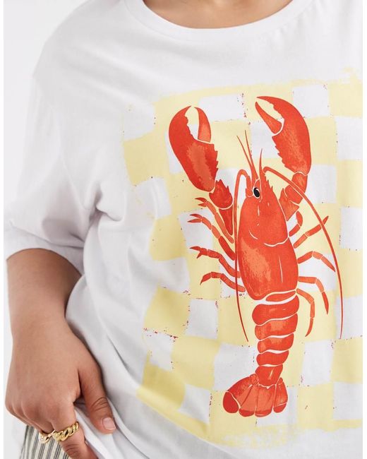 ONLY White Oversized T-shirt With Lobster Print