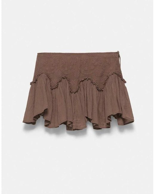 Pull&Bear Green Rustic Ruffled Mini Skirt