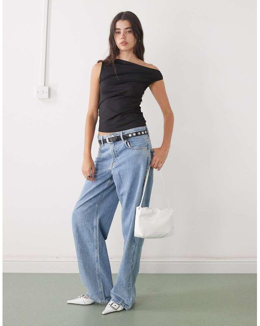 Weekday Blue Asymmetric Shoulder Top