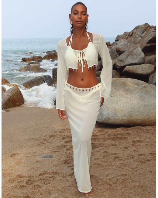 Moda Minx White Chiffon Maxi Skirt With Shell Detail