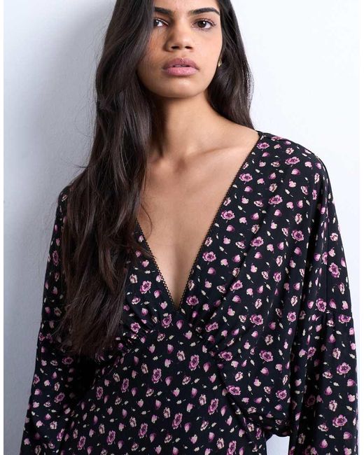 TOPSHOP Blue Midi Long Sleeve Tea Dress