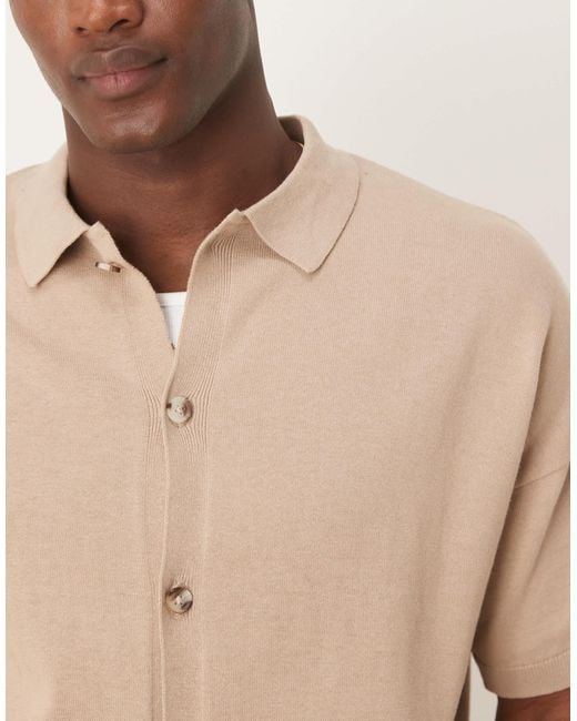ASOS Natural Relaxed Lightweight Knitted Cotton Button Through Polo for men