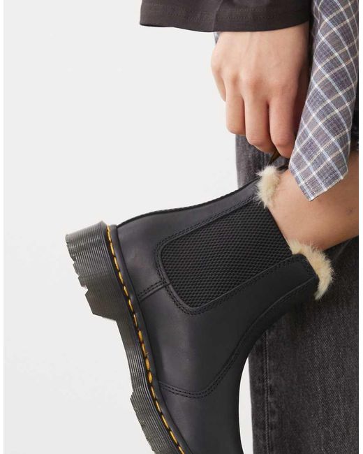 Dr. Martens Black 2976 Leonore Fur Lined Chelsea Boots