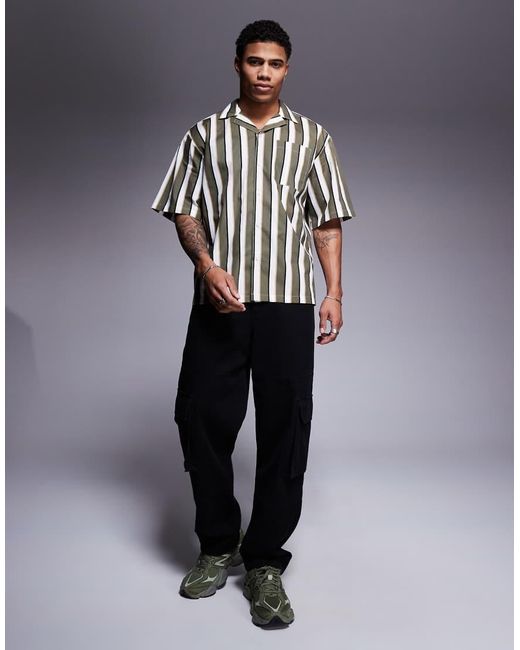 HUGO Blue Striped Relaxed Fit Short Sleeve Shirt for men
