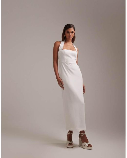 ASOS Brown Crepe Pencil Bandeau Midi Dress With Wide Halter Strap