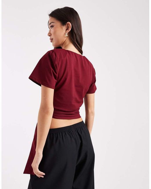 ASOS Red Crop T-shirt With Shoulder Pads And Tie Side Waist
