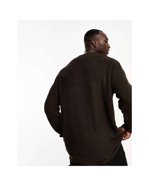 Tall - pull en grosse maille gaufrée - chêne foncé Threadbare pour homme en coloris Black