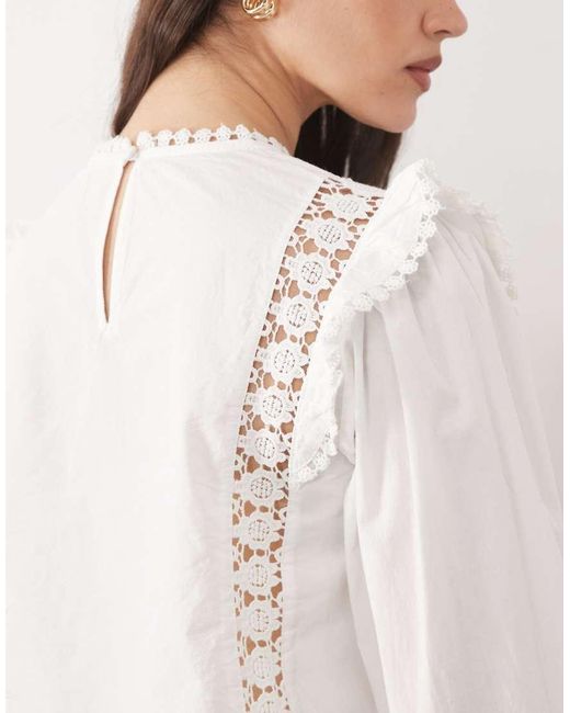 River Island Natural Daisy Embroidered Frill Blouse