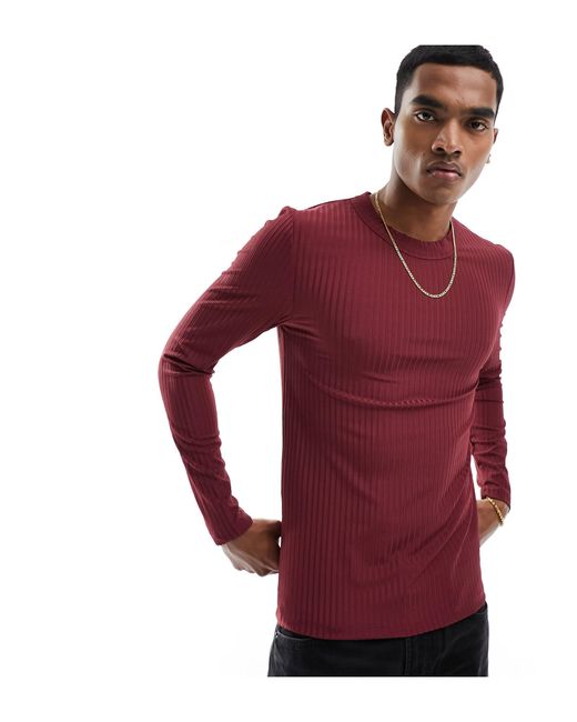 ASOS Red Muscle Fit Long Sleeved T-shirt for men