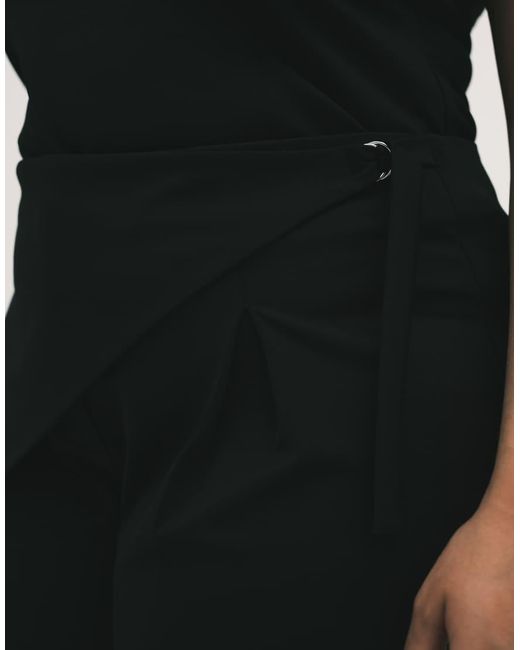 ASOS Black Asos Design Curve Slinky Twill Tailored Wide Leg Trouser With Skirt Wrap Detail