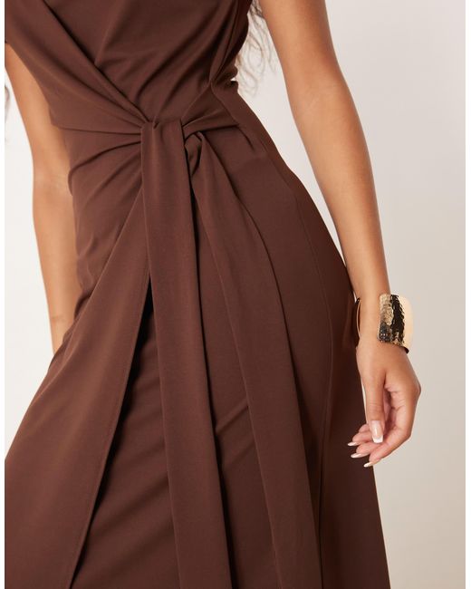 ASOS Brown Cap Sleeve Tie Wrap Front Maxi Dress